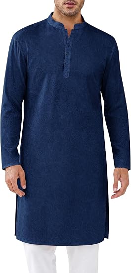 Mens Kurta Thobe Textured Henley Shirt