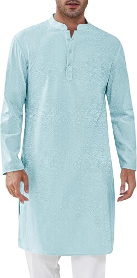 Mens Kurta Thobe Textured Henley Shirt
