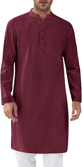 Mens Kurta Thobe Textured Henley Shirt