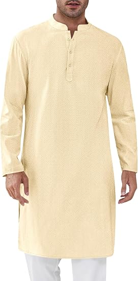 Mens Kurta Thobe Textured Henley Shirt