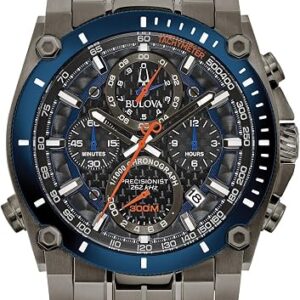Bulova Men's Precisionist Gray Ion-Plated Stainless Steel 8-Hand Chronograph with Blue and Orange Accents Style: 98B343